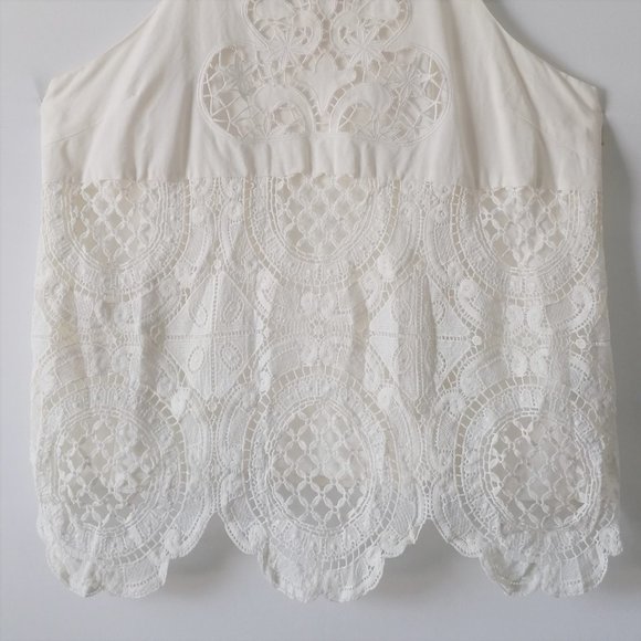 Blue Rain Womens White Sleeveless Square Neck Crochet 100% Rayon Tank Top Size L - Picture 3 of 7